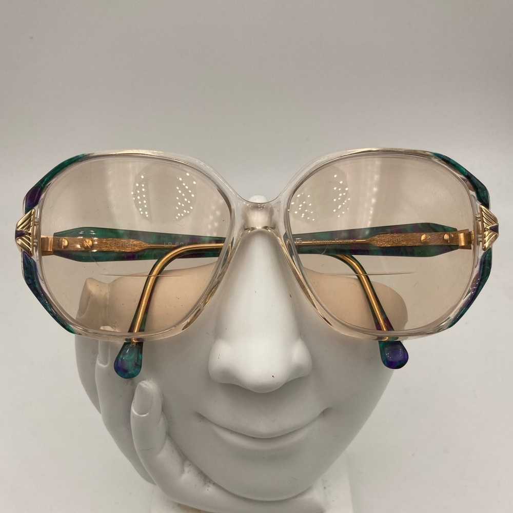 Oversized Clear Peach Sunglasses with Green Accent Temples